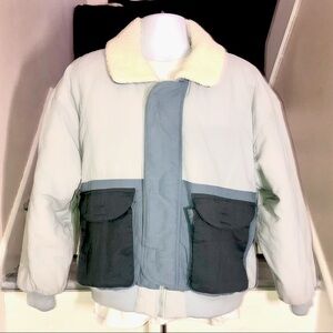 Trader Bay Men’s 90s Vintage Pale Blue jacket with fleece collar Large
